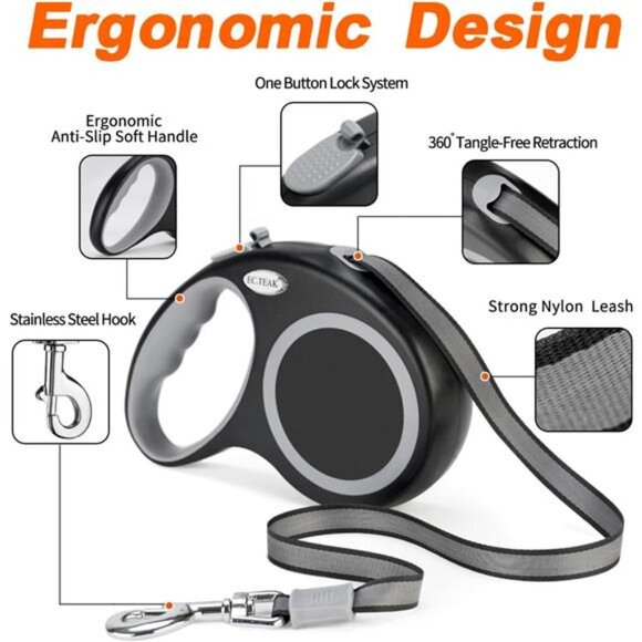 Retractable Dog Leash 26 FT, Heavy Duty Dog Leash for Dogs up to 110lbs, Strong - Picture 2 of 7